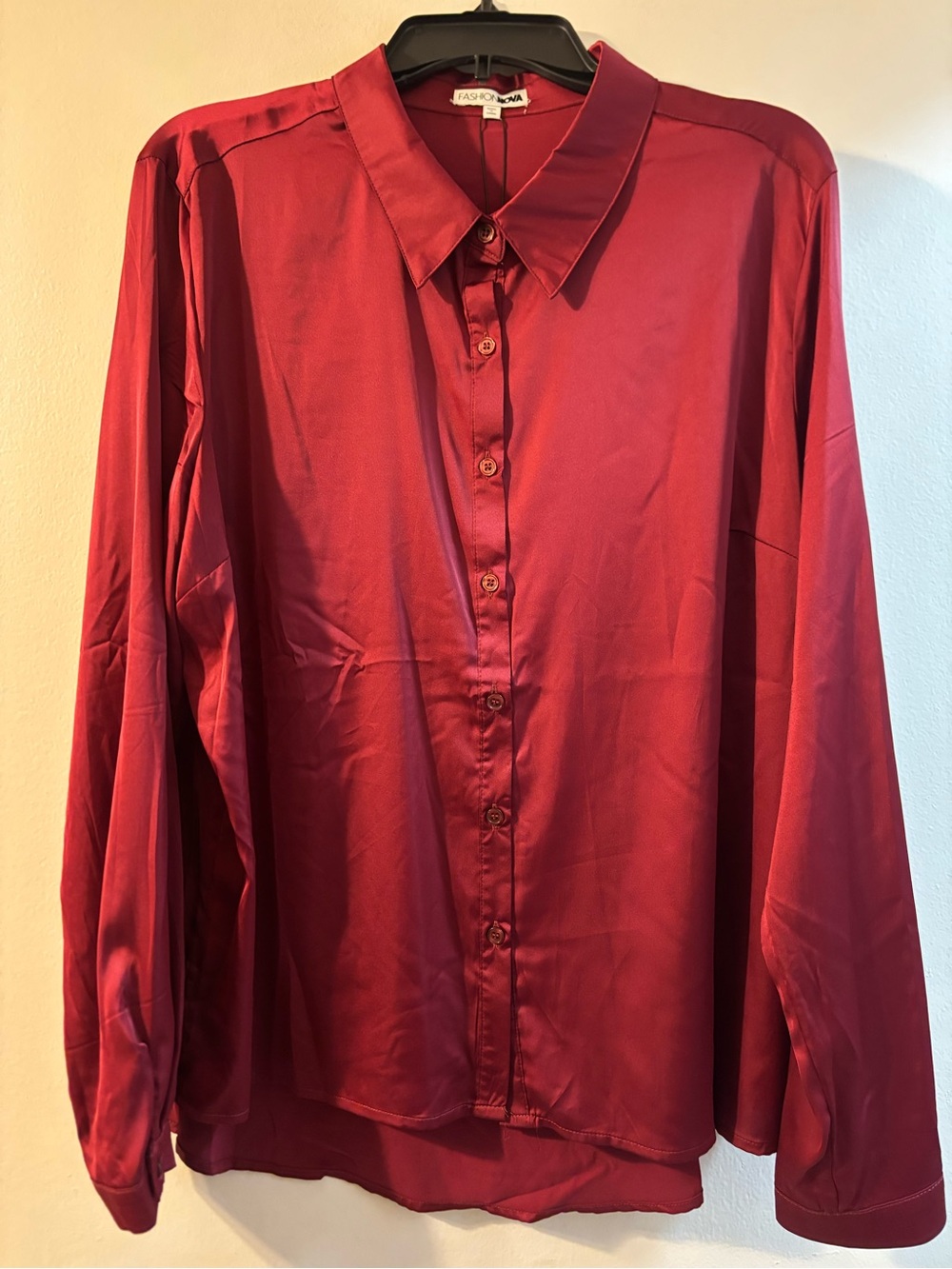 Fashion Nova Scarlet Satin Button-Down Shirt NWOT